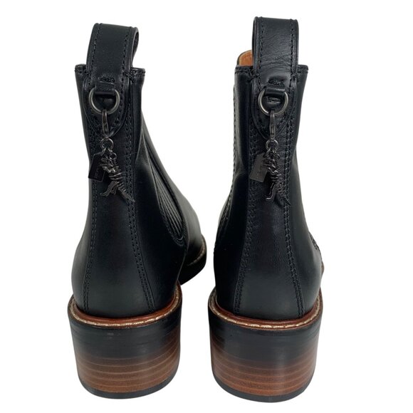 COACH Bowery Chelsea Black Leather Boots Rex Charm Bootie Womens SZ 5B Flaw #2 - Picture 2 of 9